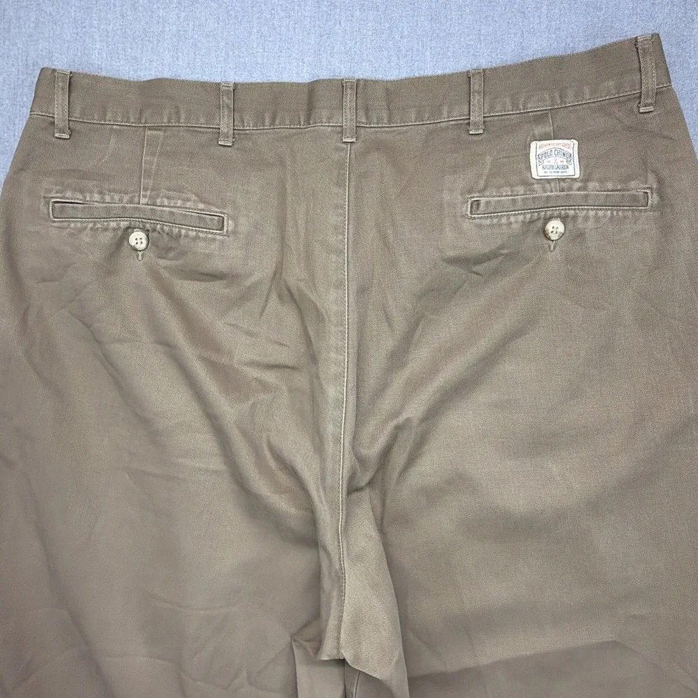 VTG POLO RALPH LAUREN 90s Double Pleated Chino Cotton Brown 36x30 (Fits‎ 36x28)